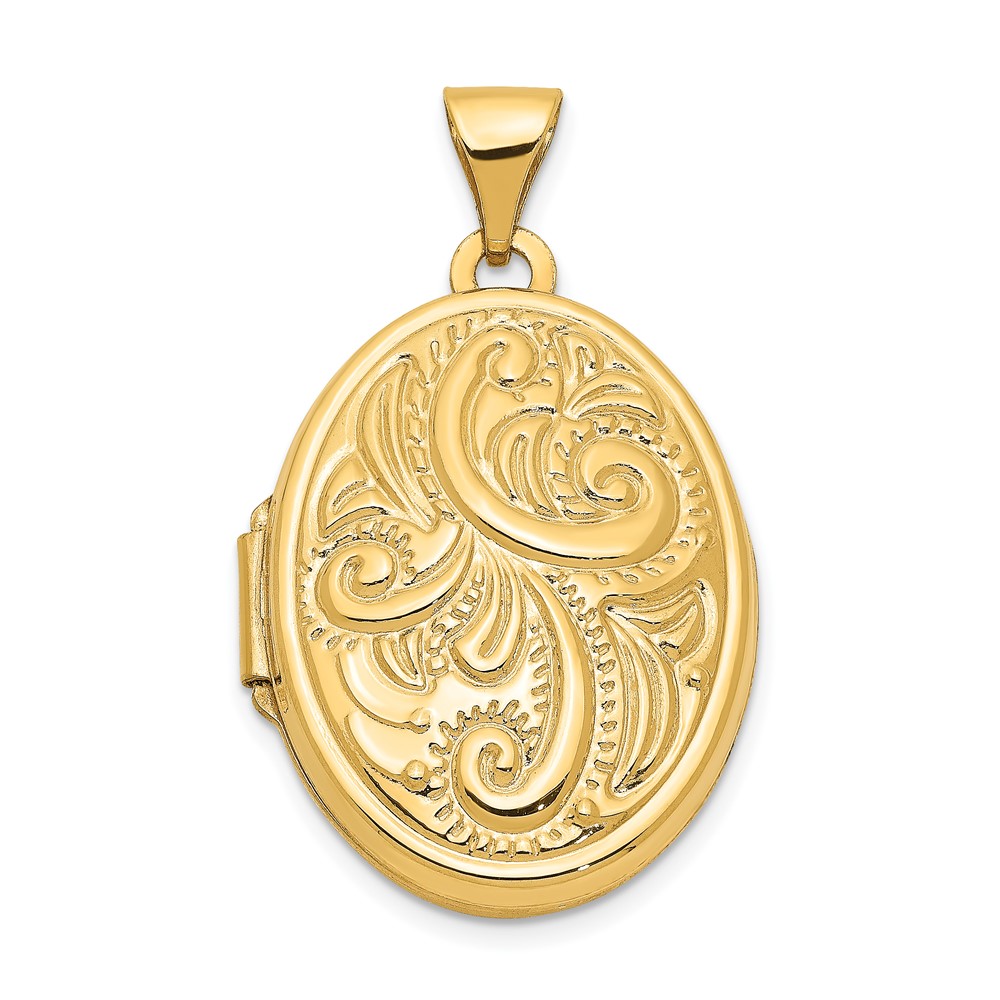 14k Yellow Gold 21mm Domed Scroll Oval Locket