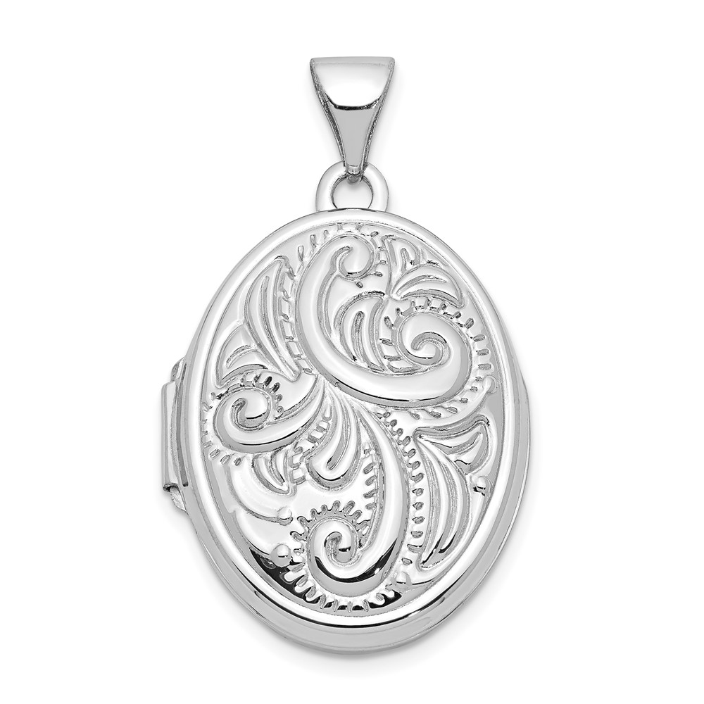 14k White Gold 21mm Domed Scroll Oval Locket