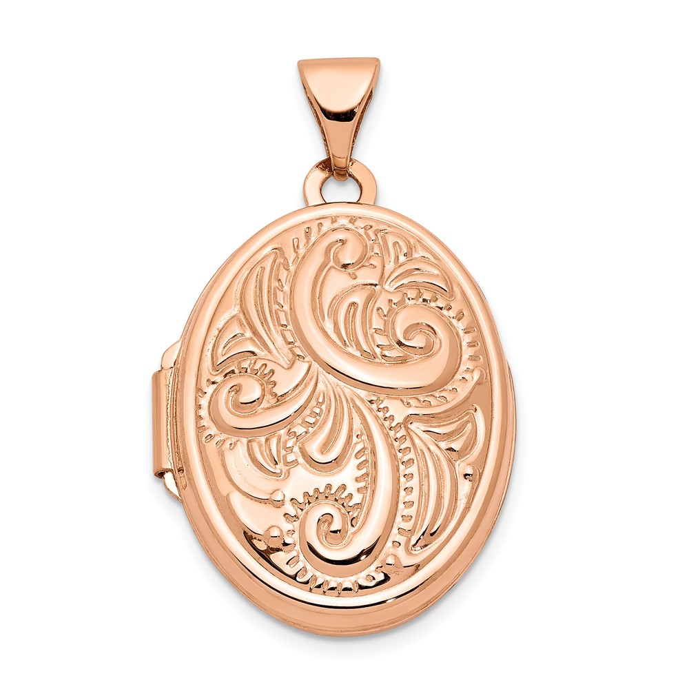 14k Rose Gold 21mm Domed Scroll Oval Locket