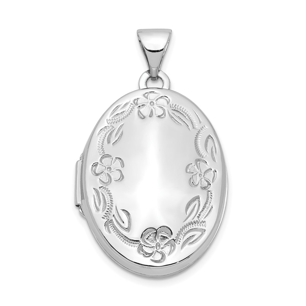 14k White Gold 21mm Hand Engraved Floral Oval Locket