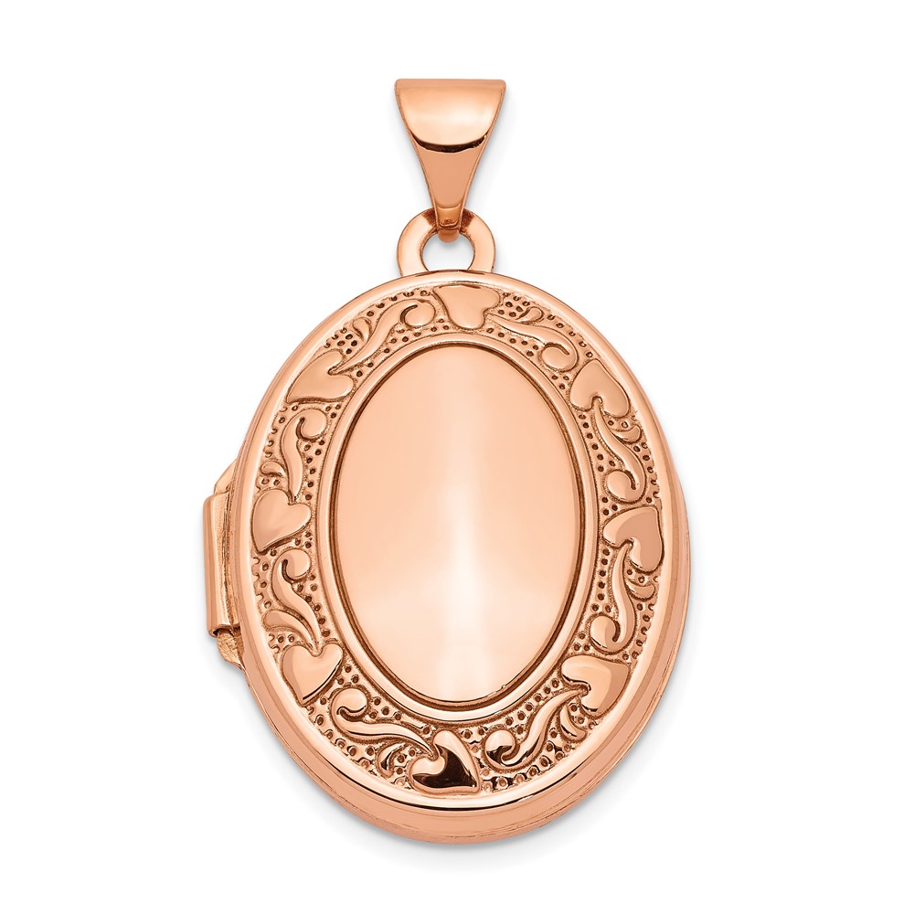 14k Rose Gold 21mm Scroll and Hearts Border Oval Locket