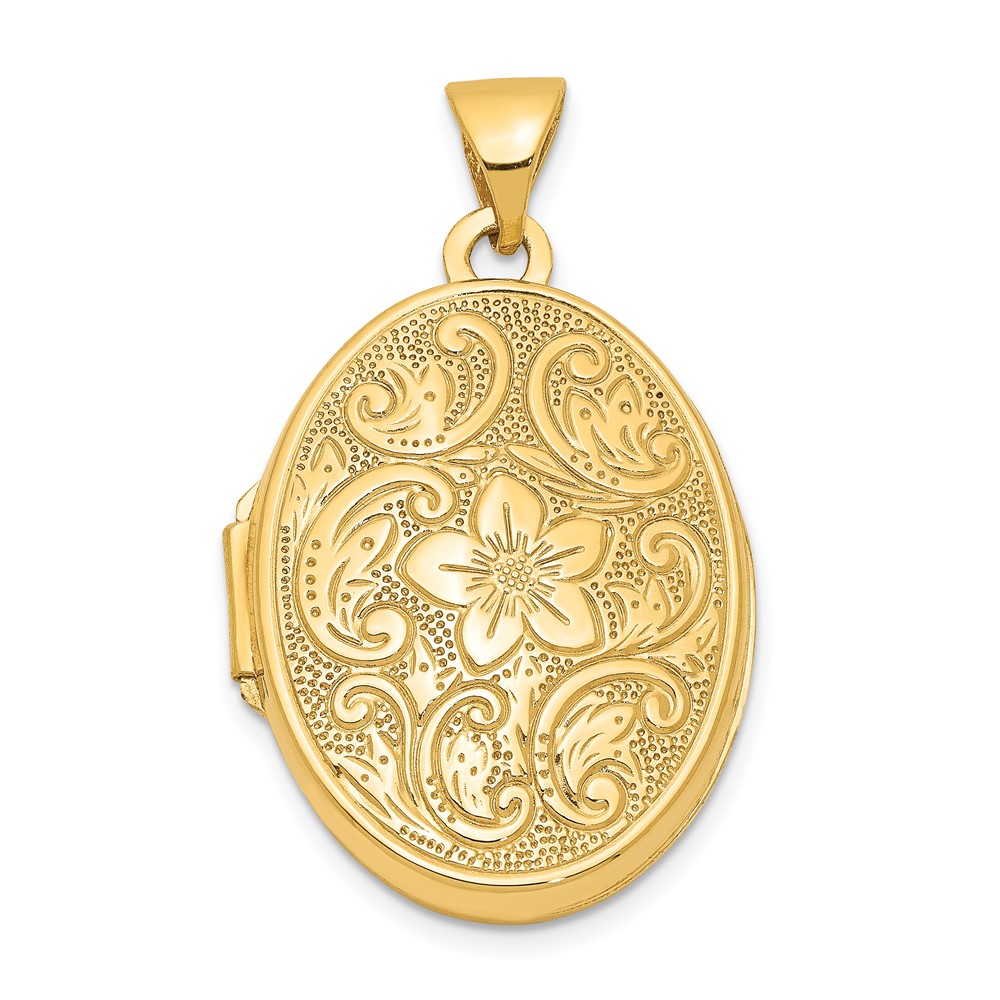 14k Yellow Gold 21mm Scrolled Floral Locket