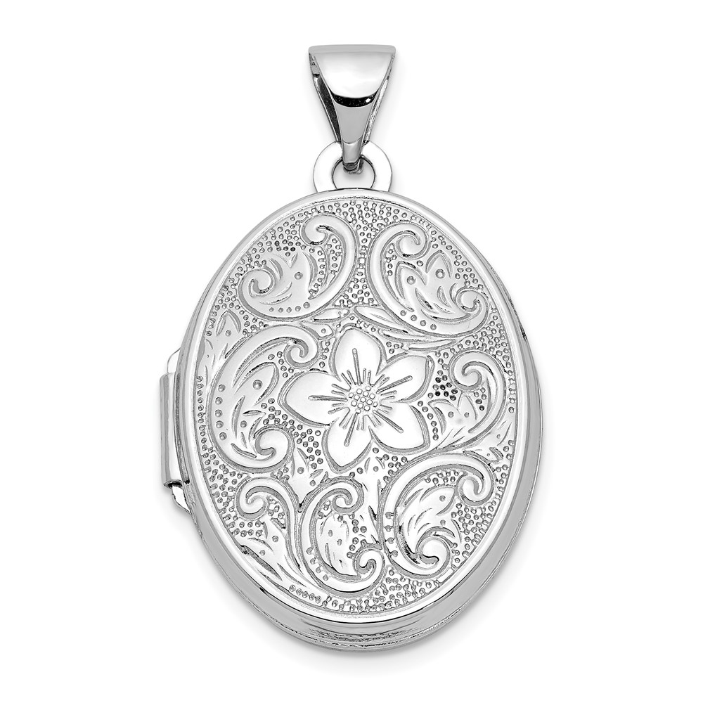 14k White Gold 21mm Scrolled Floral Locket