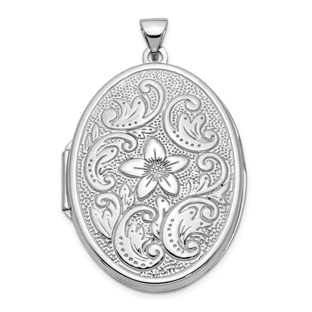 14k White Gold 32mm Reversible Scrolled Flower Locket