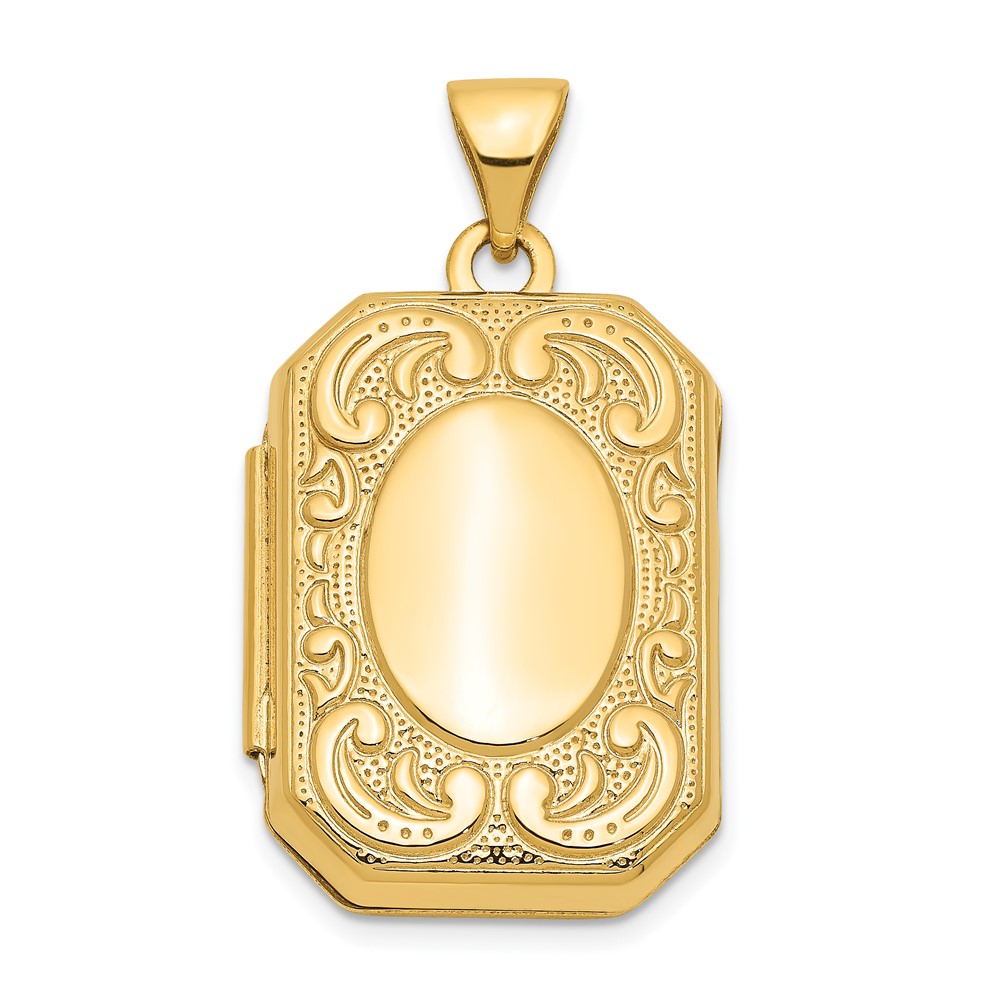 14k Yellow Gold 20mm Scrolled Border Octagonal Locket