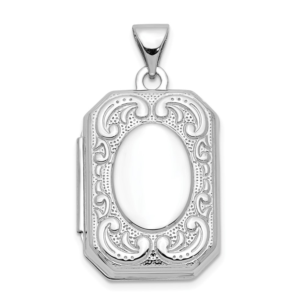 14k White Gold 20mm Scrolled Border Octagonal Locket