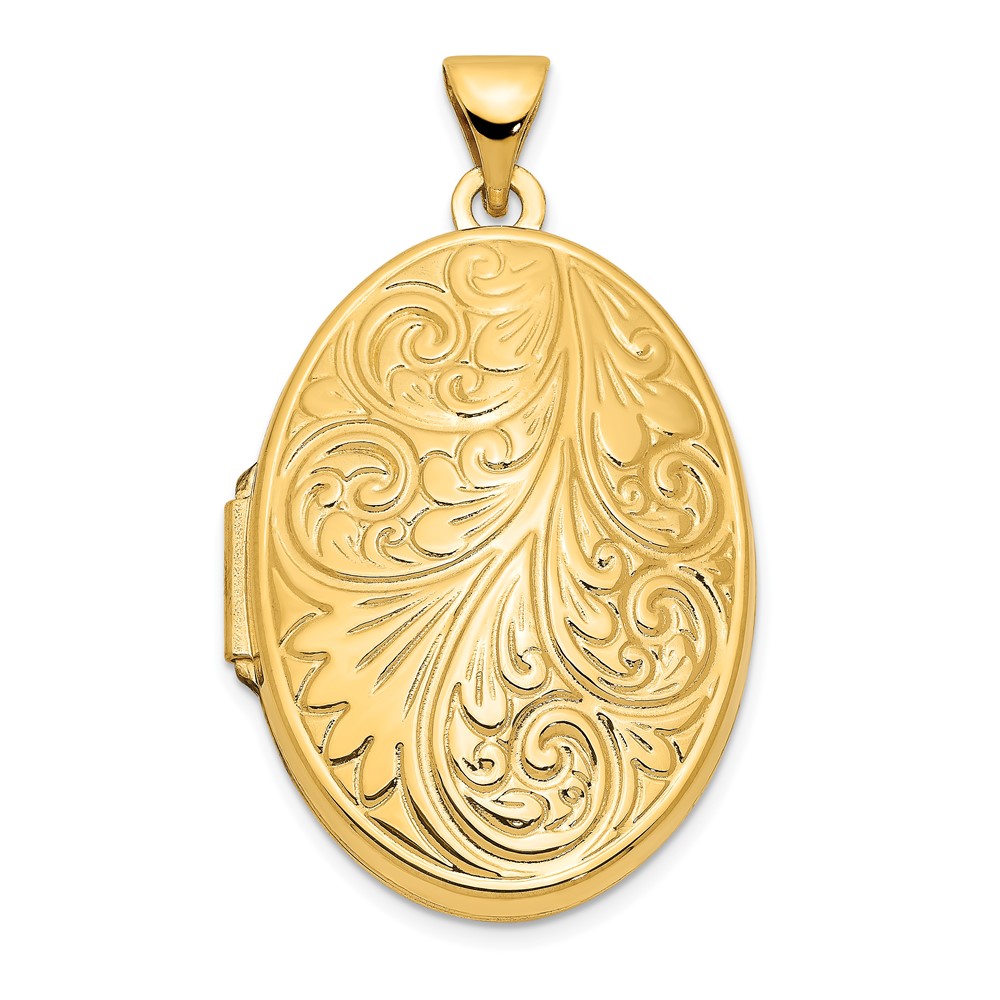 14k Yellow Gold 26mm Scroll Domed Oval Locket