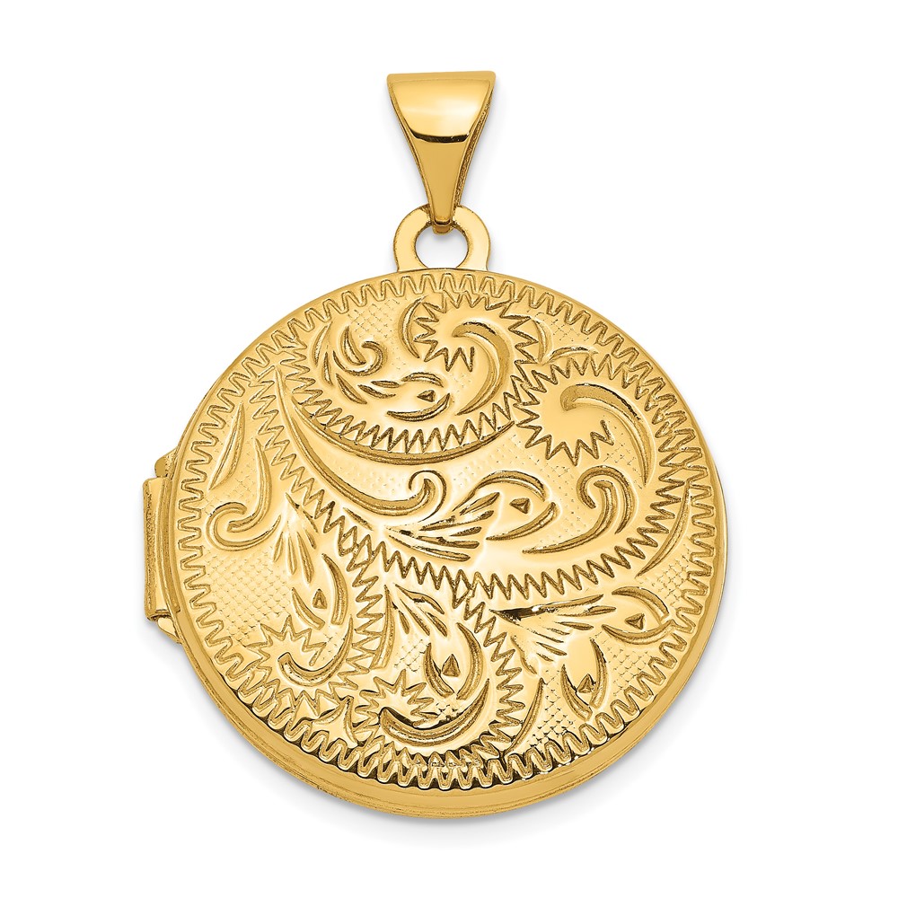 14k Yellow Gold 20mm Round Hand Engraved Scroll Locket