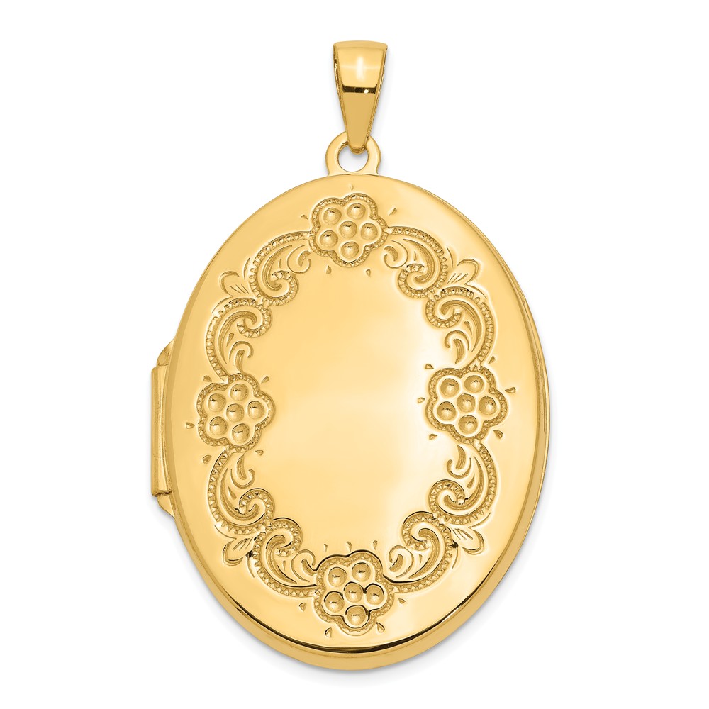 14k Yellow Gold 32mm Floral Border Oval Locket