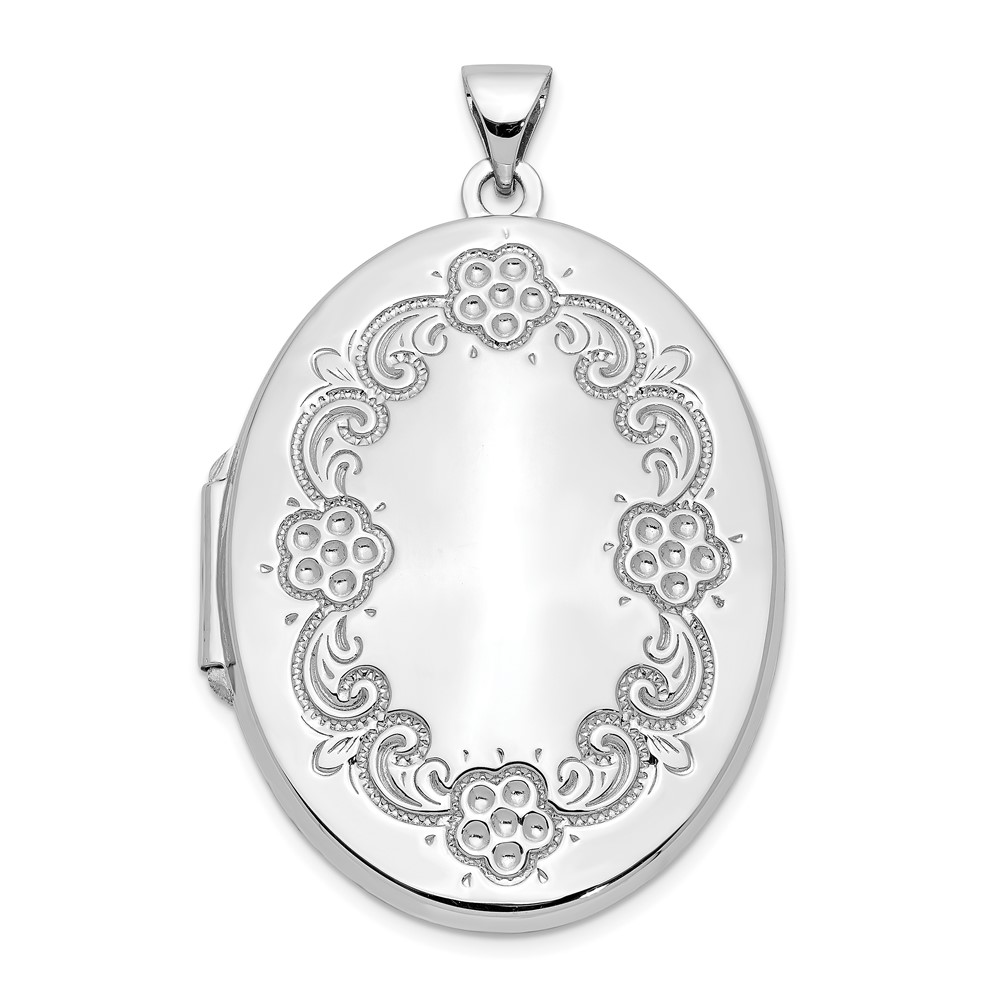 14k White Gold 32mm Floral Border Oval Locket