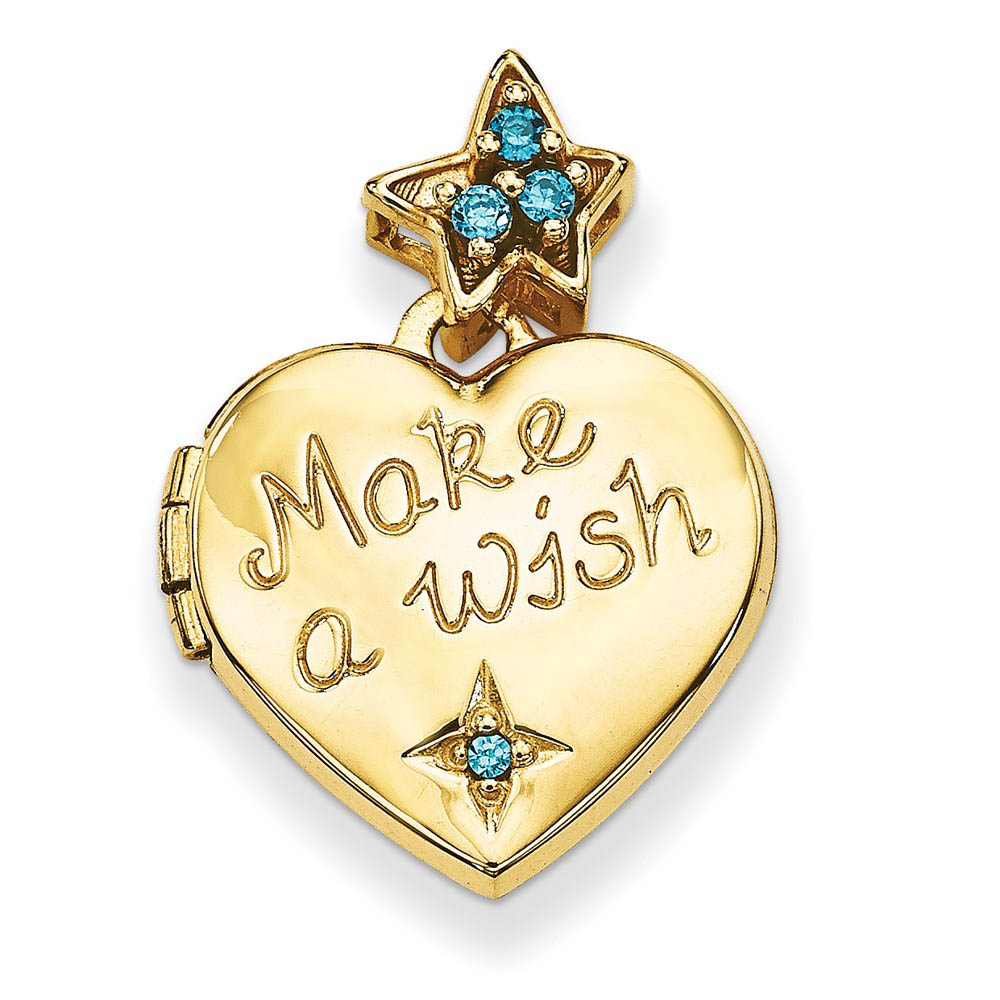 14k Yellow Gold & CZ Make A Wish Star and Heart Locket, 15mm