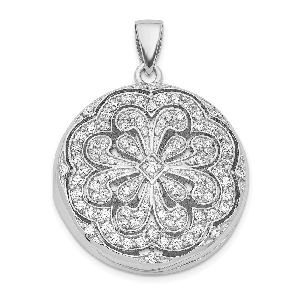 Sterling Silver and Cubic Zirconia Flower Design Locket, 22mm