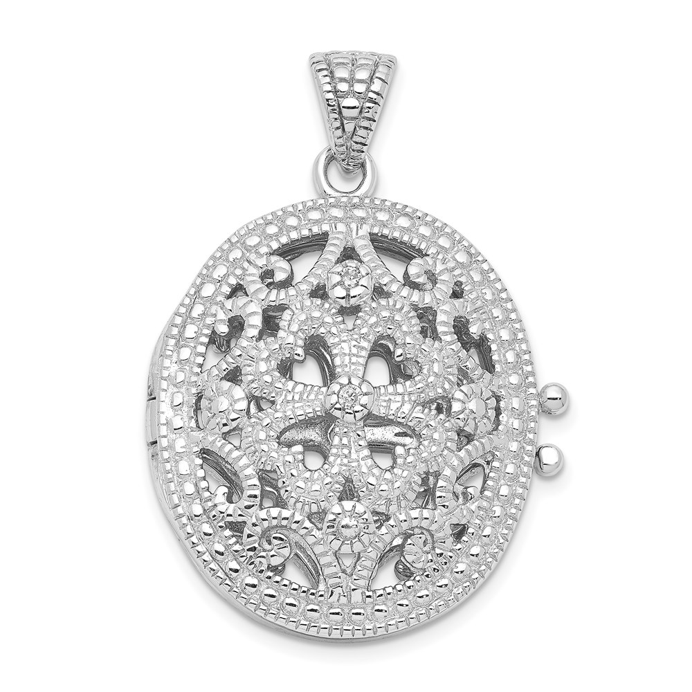 Sterling Silver and Cubic Zirconia 22mm Ornate Oval Locket