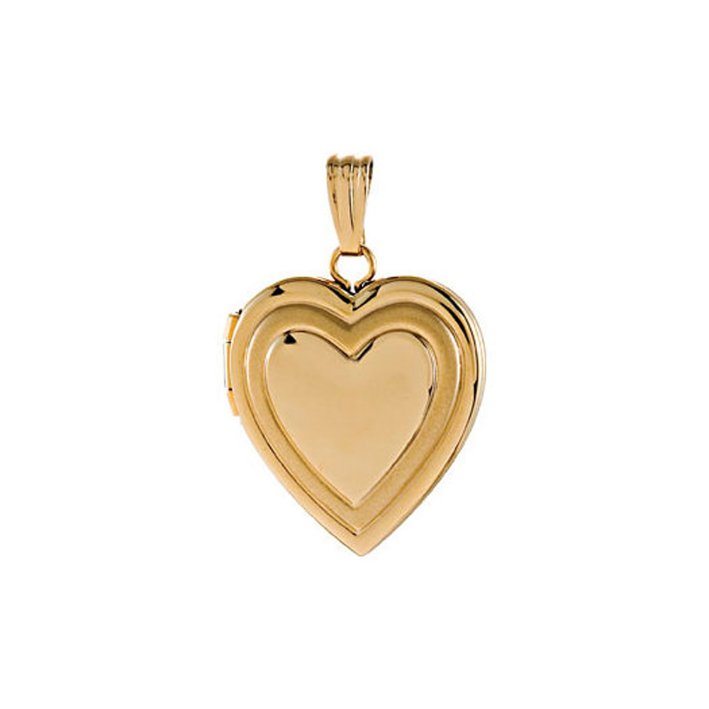 14k Yellow Gold 15mm Grooved Heart Locket