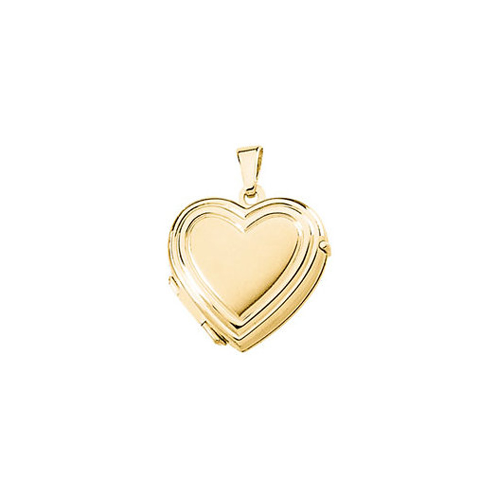 14k Yellow Gold 17mm Grooved Heart Locket