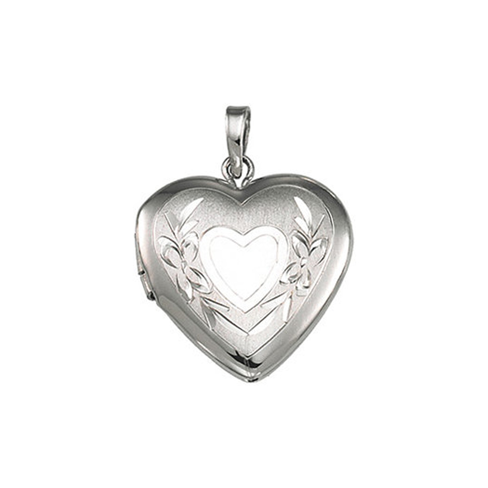 Sterling Silver 16mm Satin and Polished Heart Locket