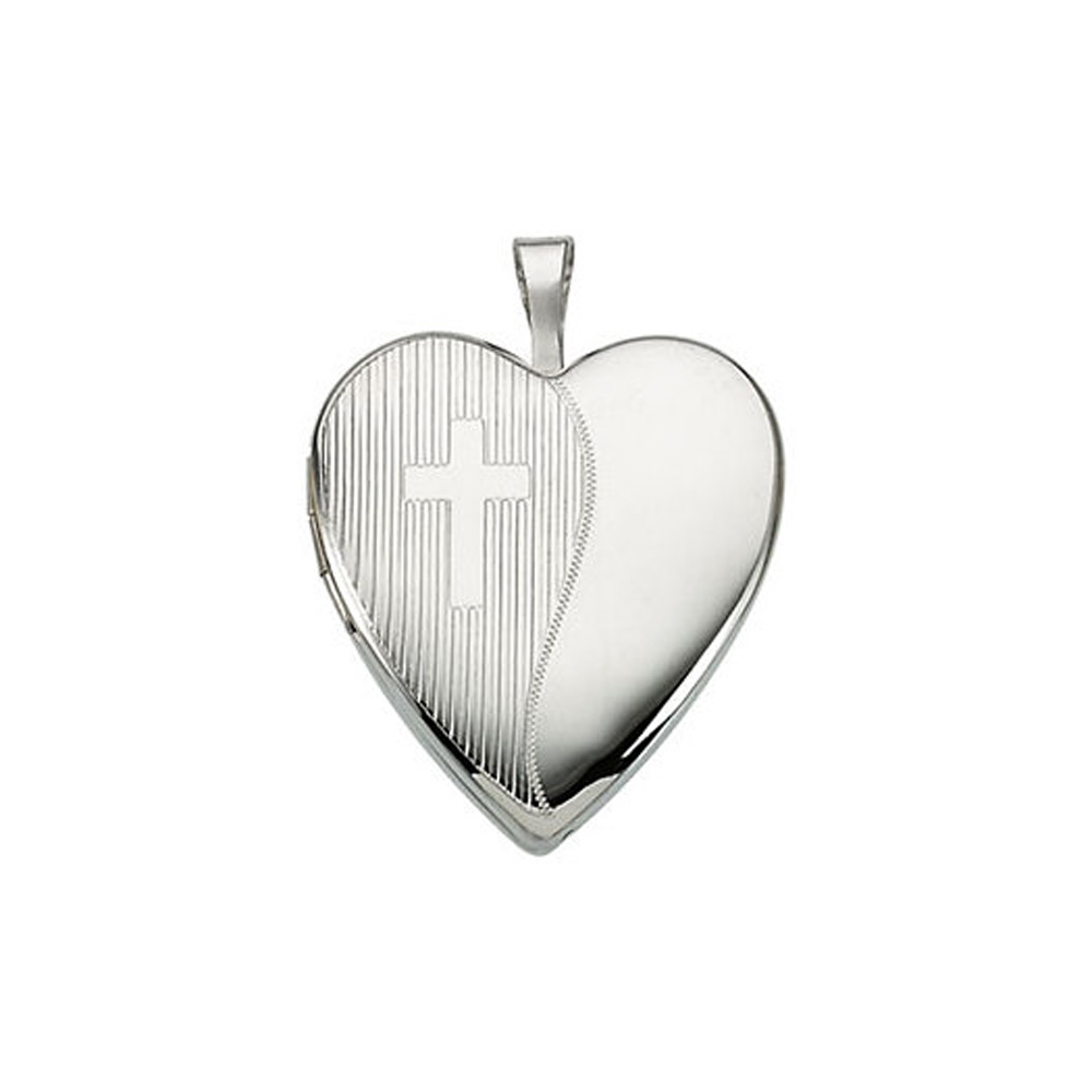 Sterling Silver 20mm Side Cross Divided Heart Locket