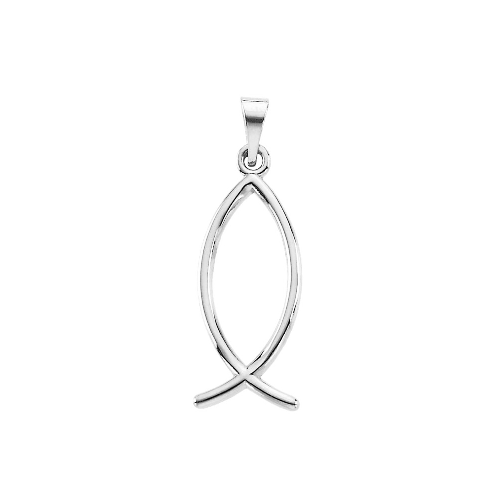 14k White Gold Christian Fish (Ichthus) Pendant, 9 x 22mm