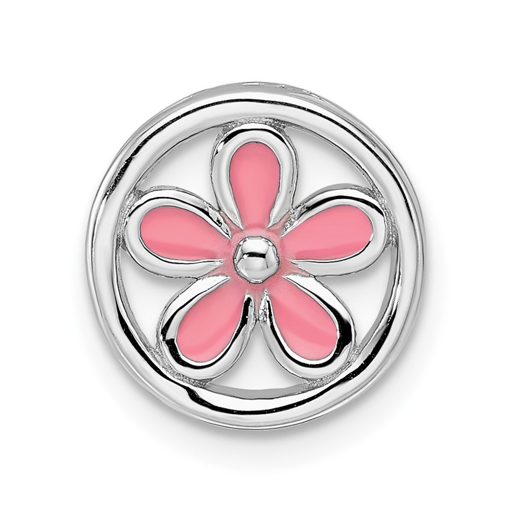 Sterling Silver Enameled Stackable Pink Flower Slide, 12mm