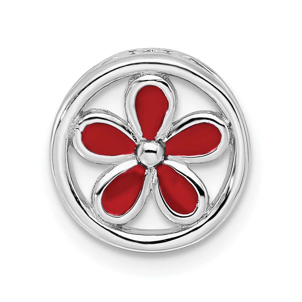 Sterling Silver Enameled Stackable Red Flower Slide, 12mm