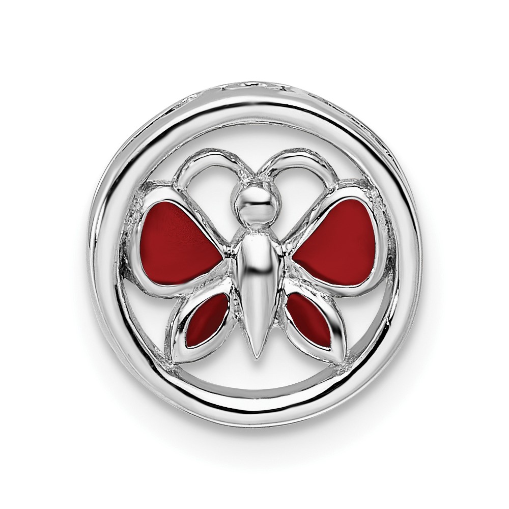 Sterling Silver Enameled Stackable Red Butterfly Slide, 12mm