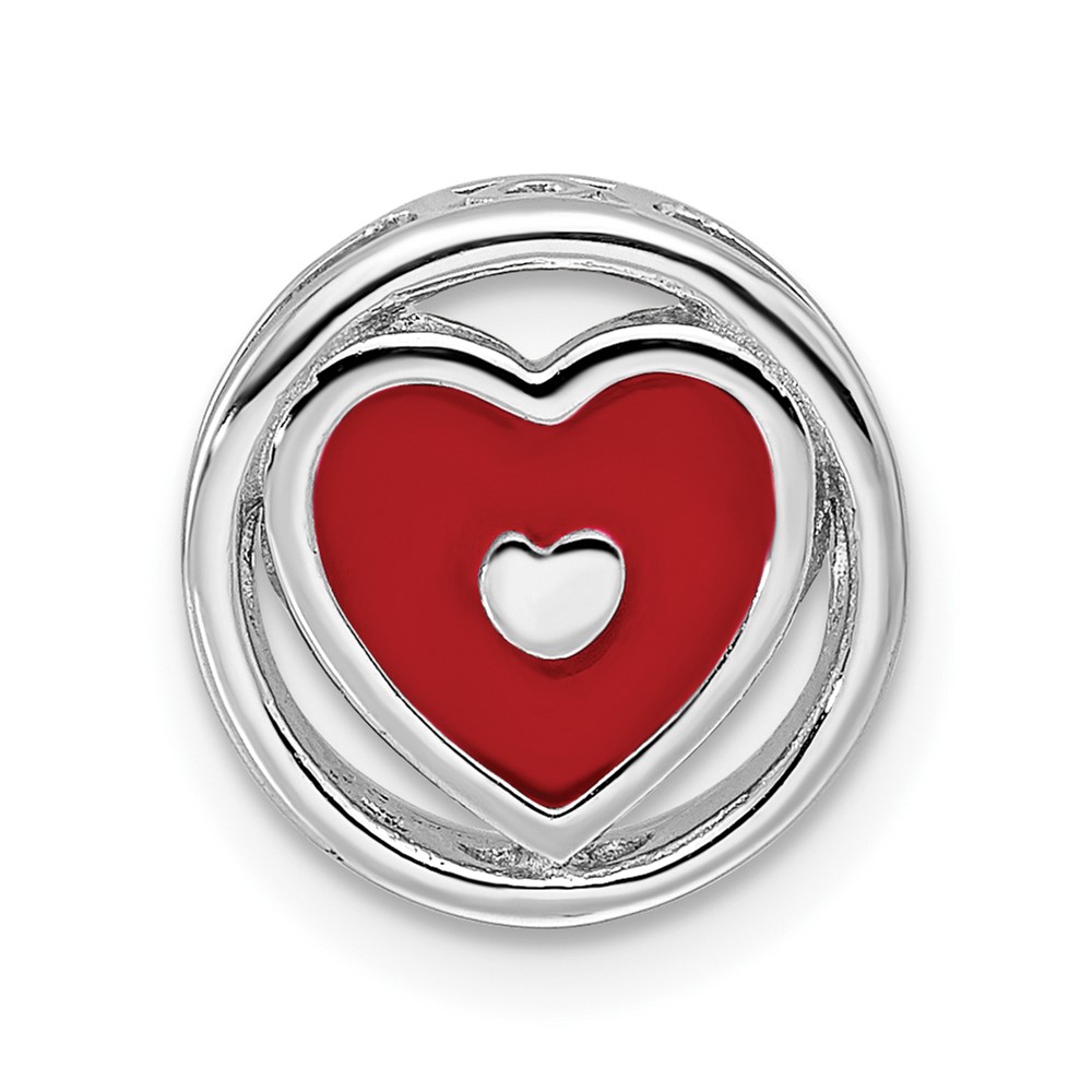 Sterling Silver Enameled Stackable Red Heart Slide, 12mm