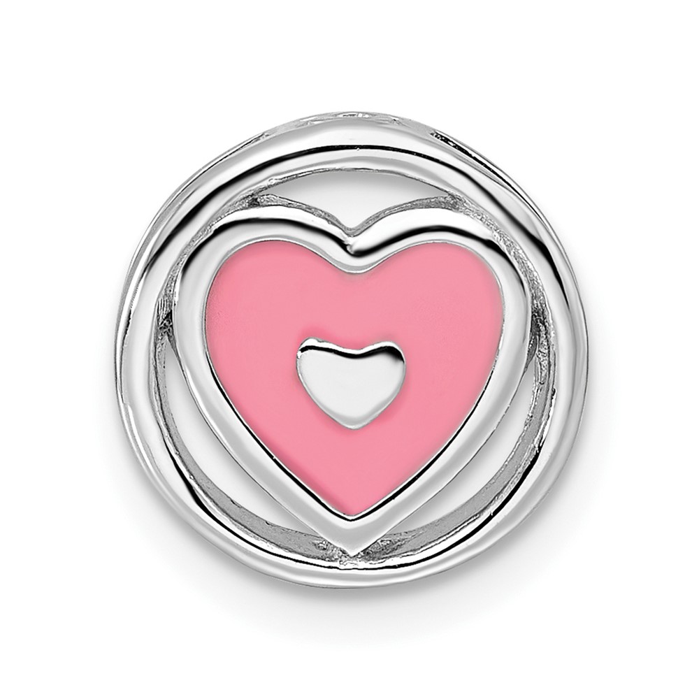 Sterling Silver Enameled Stackable Pink Heart Slide, 12mm