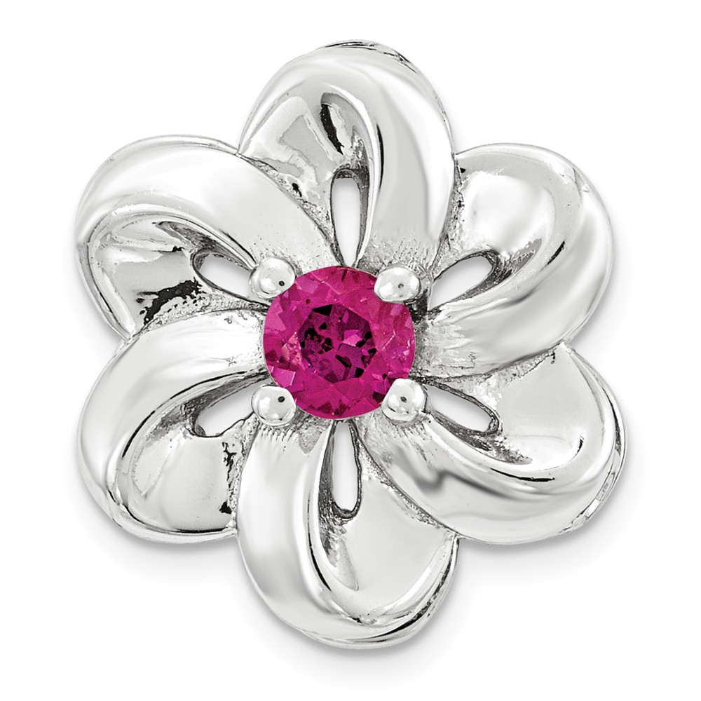 Sterling Silver and Created Ruby Stackable Flower Slide, 12mm