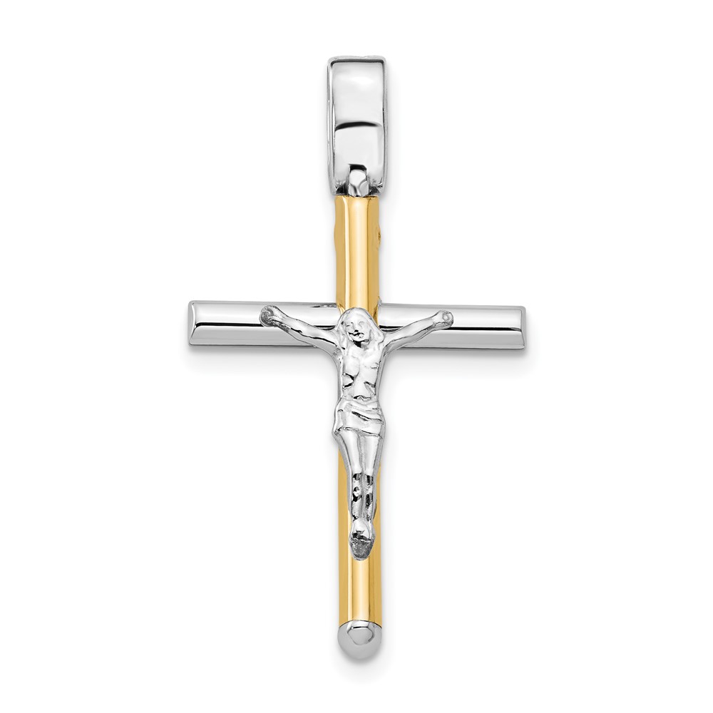 14k Two Tone Gold, Polished Crucifix Pendant, 17 x 32mm