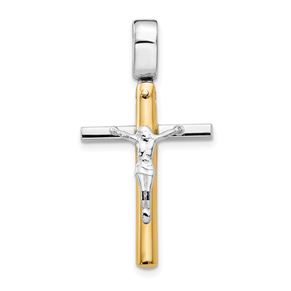 14k Two Tone Gold, Polished Crucifix Pendant, 18 x 32mm