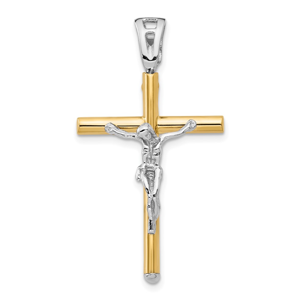 14k Two Tone Gold, Polished Crucifix Pendant, 21 x 37mm