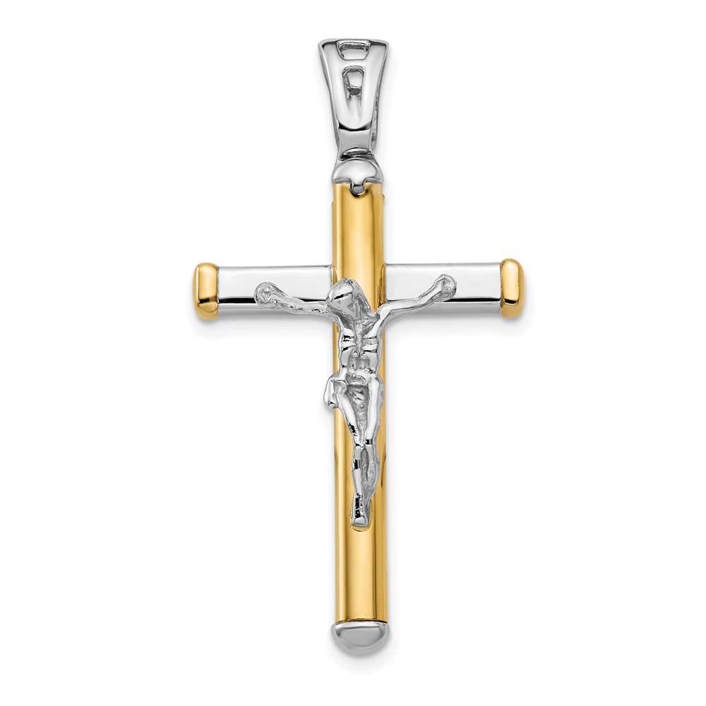 14k Two Tone Gold, Polished Crucifix Pendant, 21 x 40mm