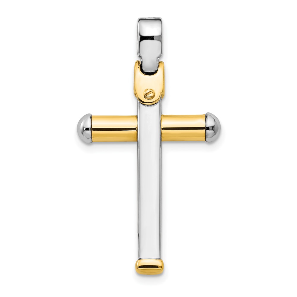 14k Two Tone Gold, Polished Tube Cross Pendant, 18 x 32mm