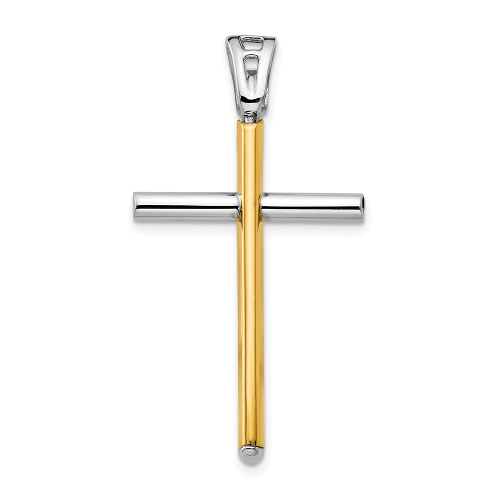 14k Two Tone Gold, Polished Cross Pendant, 21 x 38mm