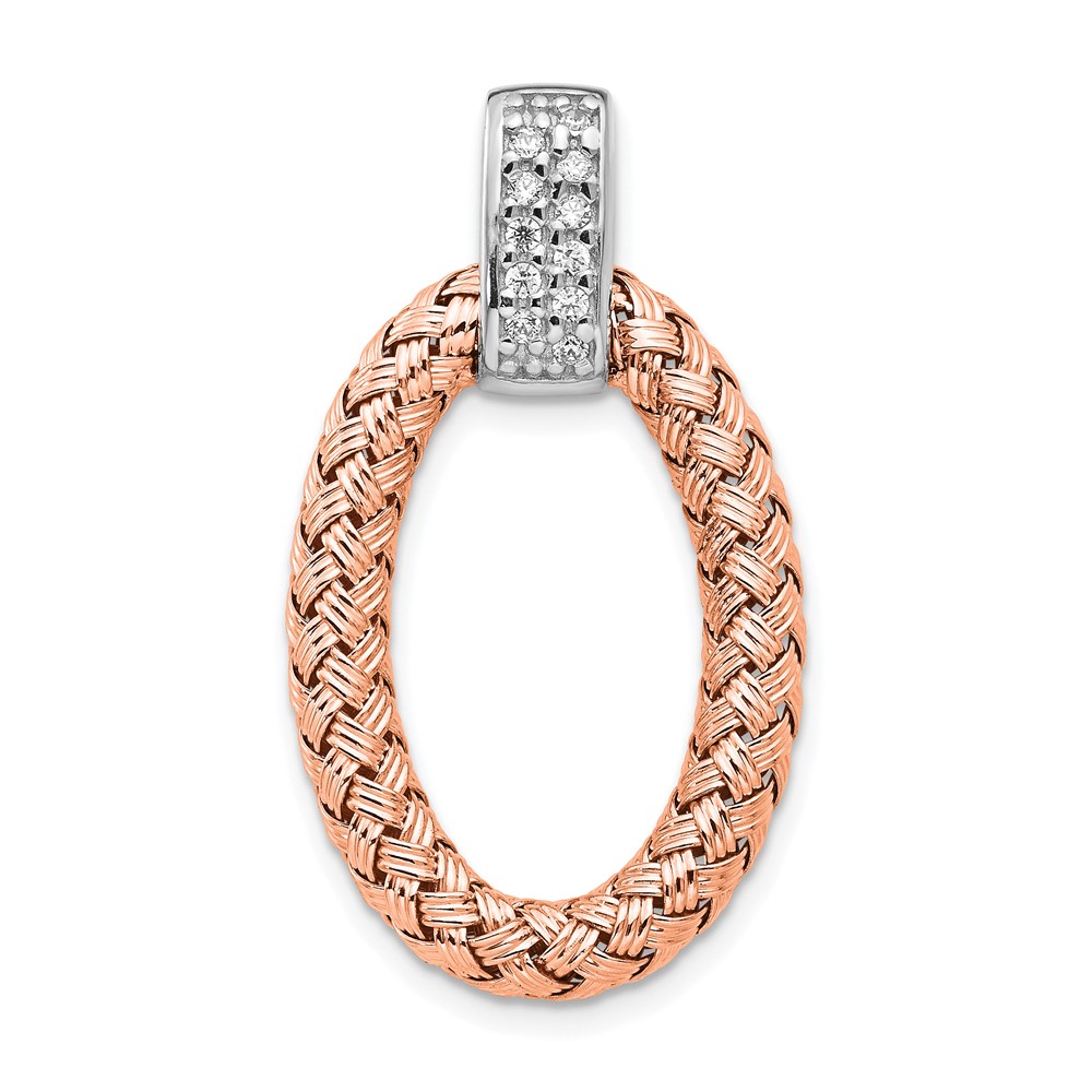 Rose Gold Tone Plated Silver & CZ Braided Oval Pendant, 17 x 30mm