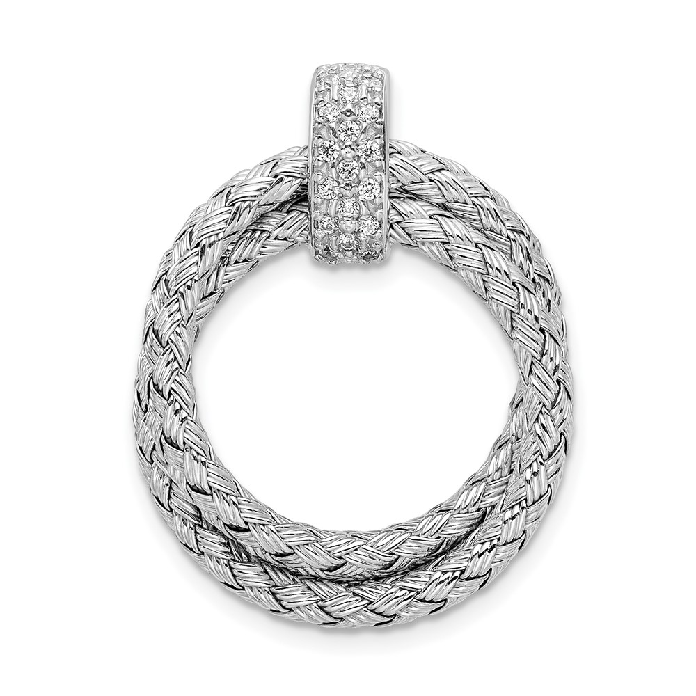Rhodium Plated Sterling Silver & CZ Braided Round Pendant, 22 x 29mm