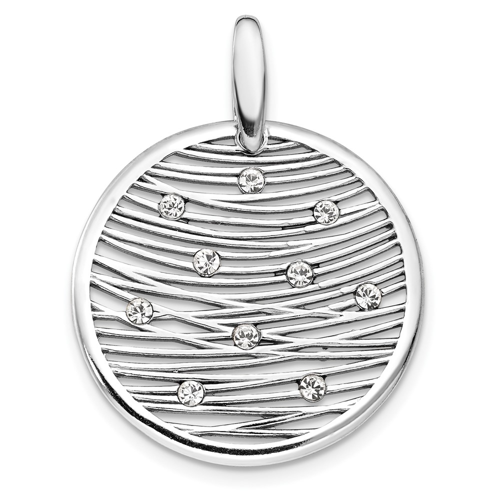 Sterling Silver and Crystal Round Web Design Pendant, 22 x 29mm