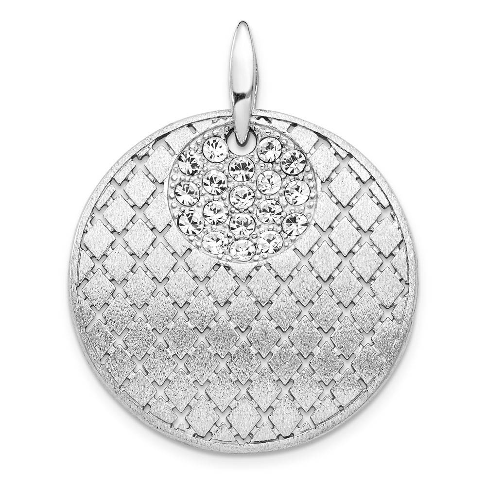Sterling Silver and Crystal Cluster Brushed Circle Pendant, 30 x 37mm
