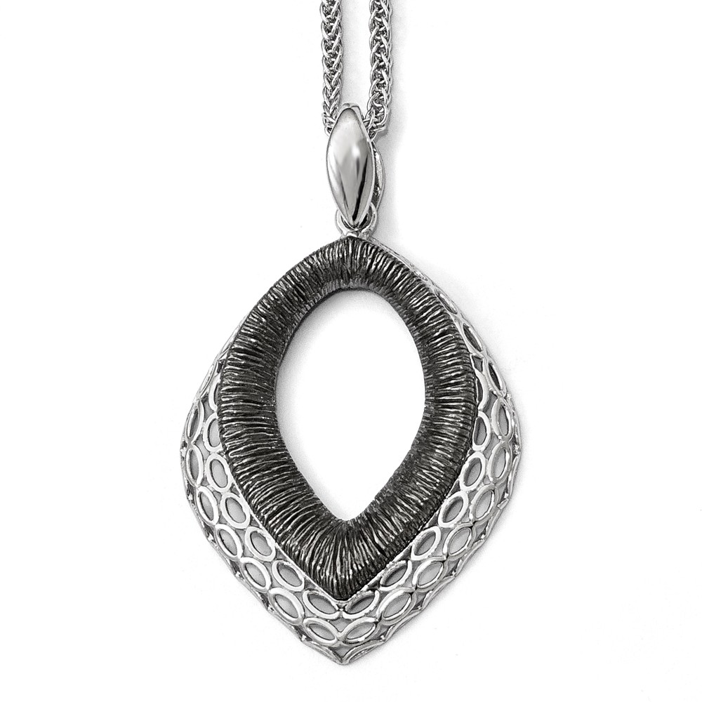 Sterling Silver & Black Plated Polished Textured Pendant, 25 x 40mm