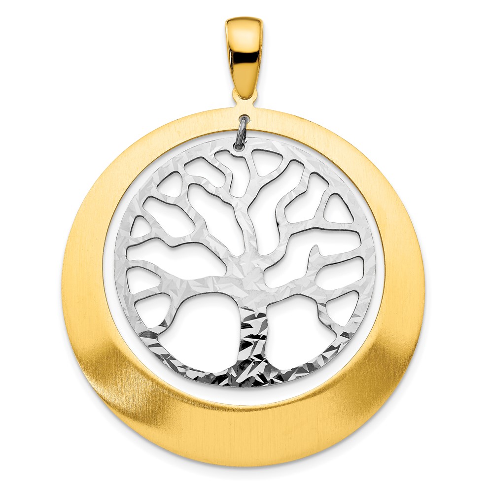 Sterling Silver and Gold Tone Textured Tree Circle Pendant, 38 x 48mm