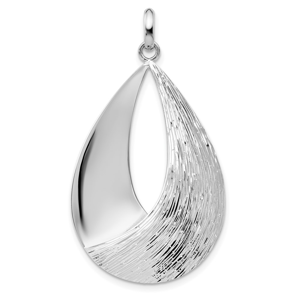 Sterling Silver Polished and Textured Teardrop Pendant, 25 x 42mm