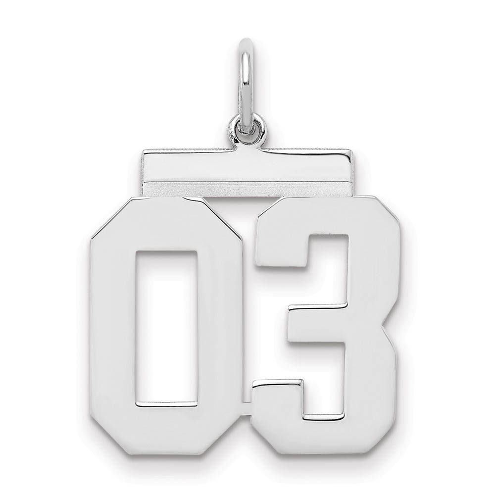 Sterling Silver, Athletic Collection Medium Polished Number 03 Pendant