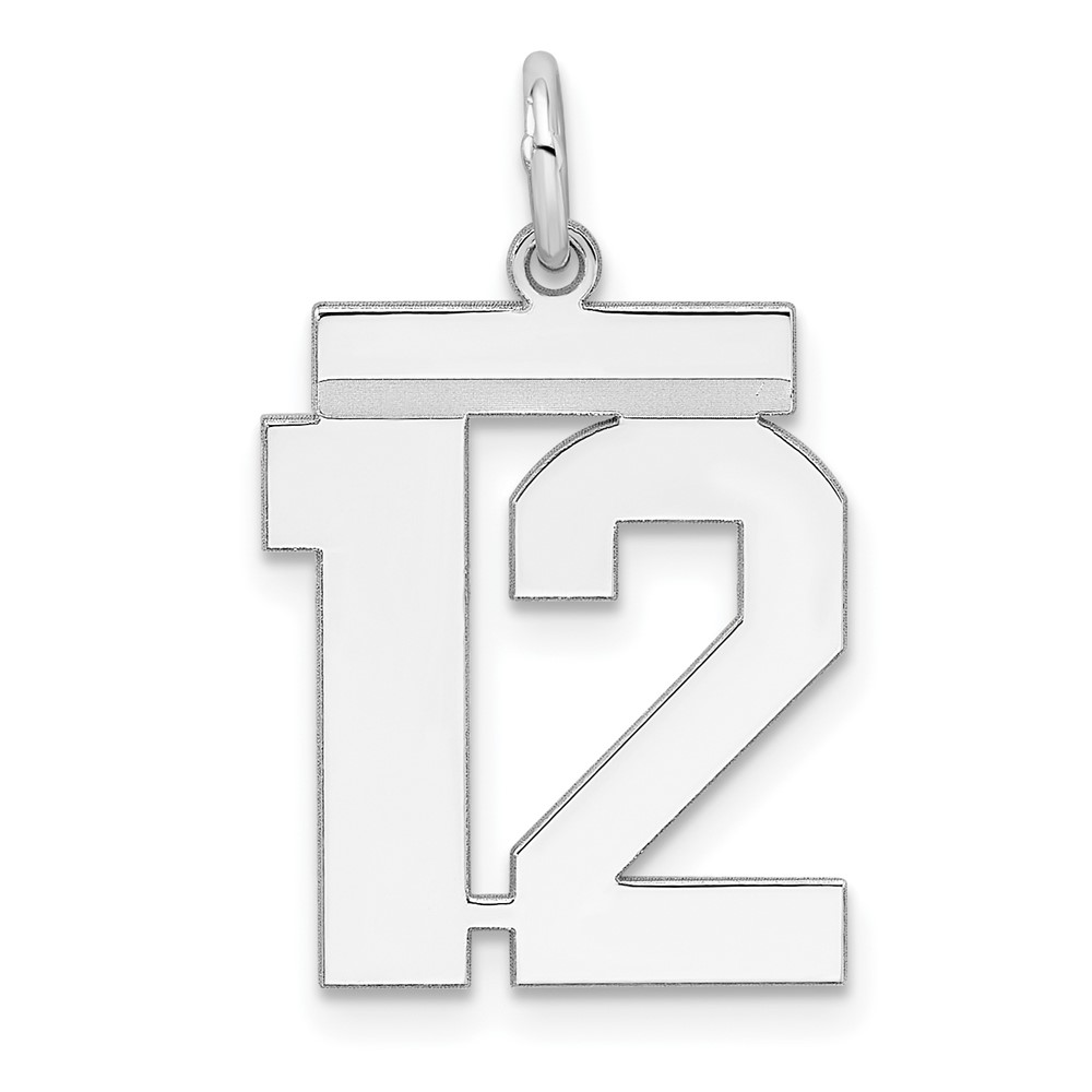 Sterling Silver, Athletic Collection Medium Polished Number 12 Pendant