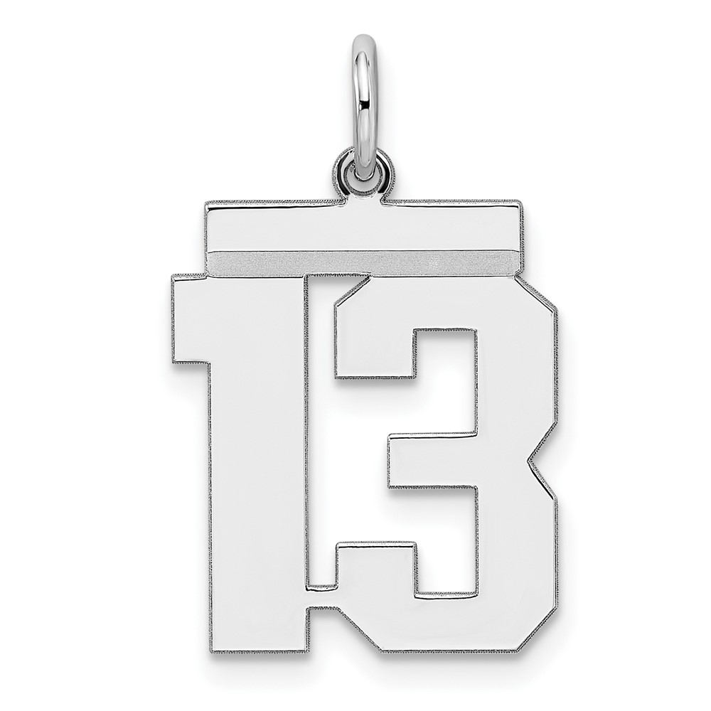 Sterling Silver, Athletic Collection Medium Polished Number 13 Pendant