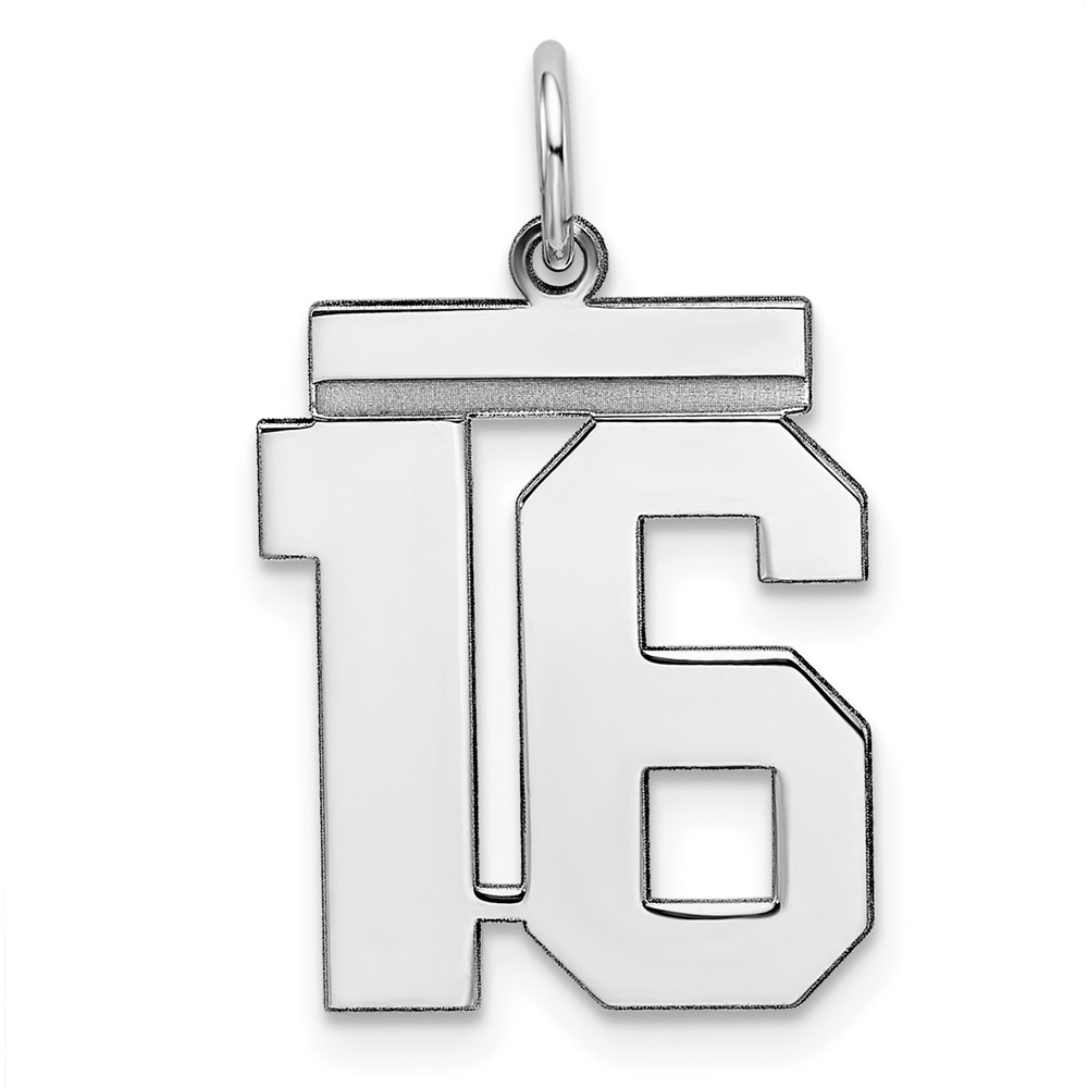 Sterling Silver, Athletic Collection Medium Polished Number 16 Pendant