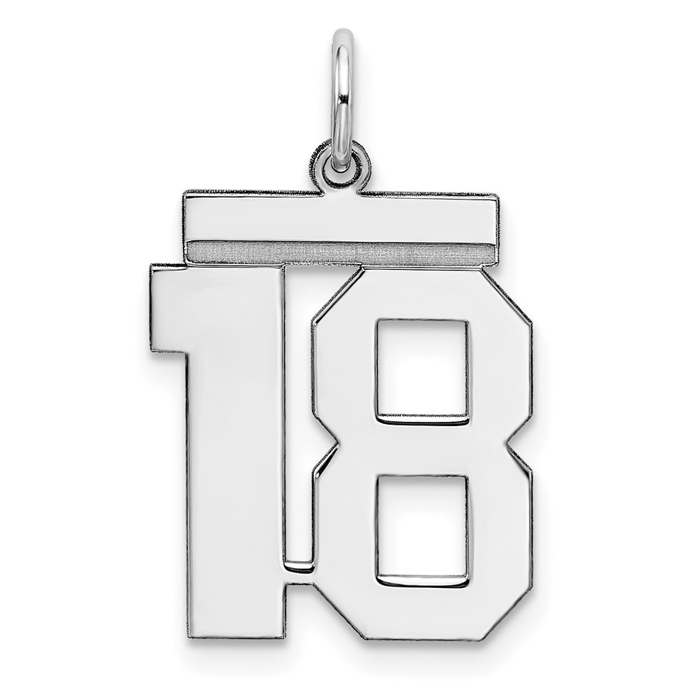 Sterling Silver, Athletic Collection Medium Polished Number 18 Pendant