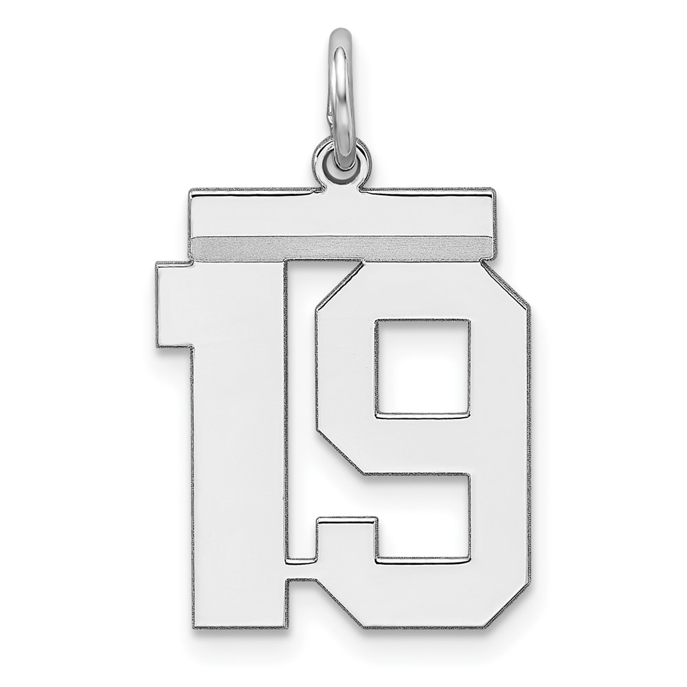 Sterling Silver, Athletic Collection Medium Polished Number 19 Pendant