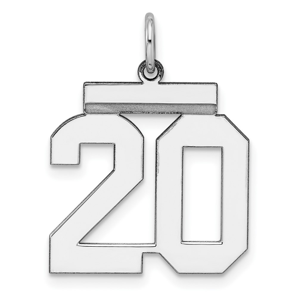 Sterling Silver, Athletic Collection Medium Polished Number 20 Pendant