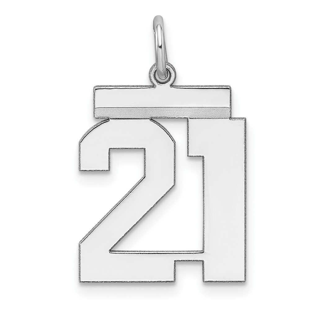 Sterling Silver, Athletic Collection Medium Polished Number 21 Pendant