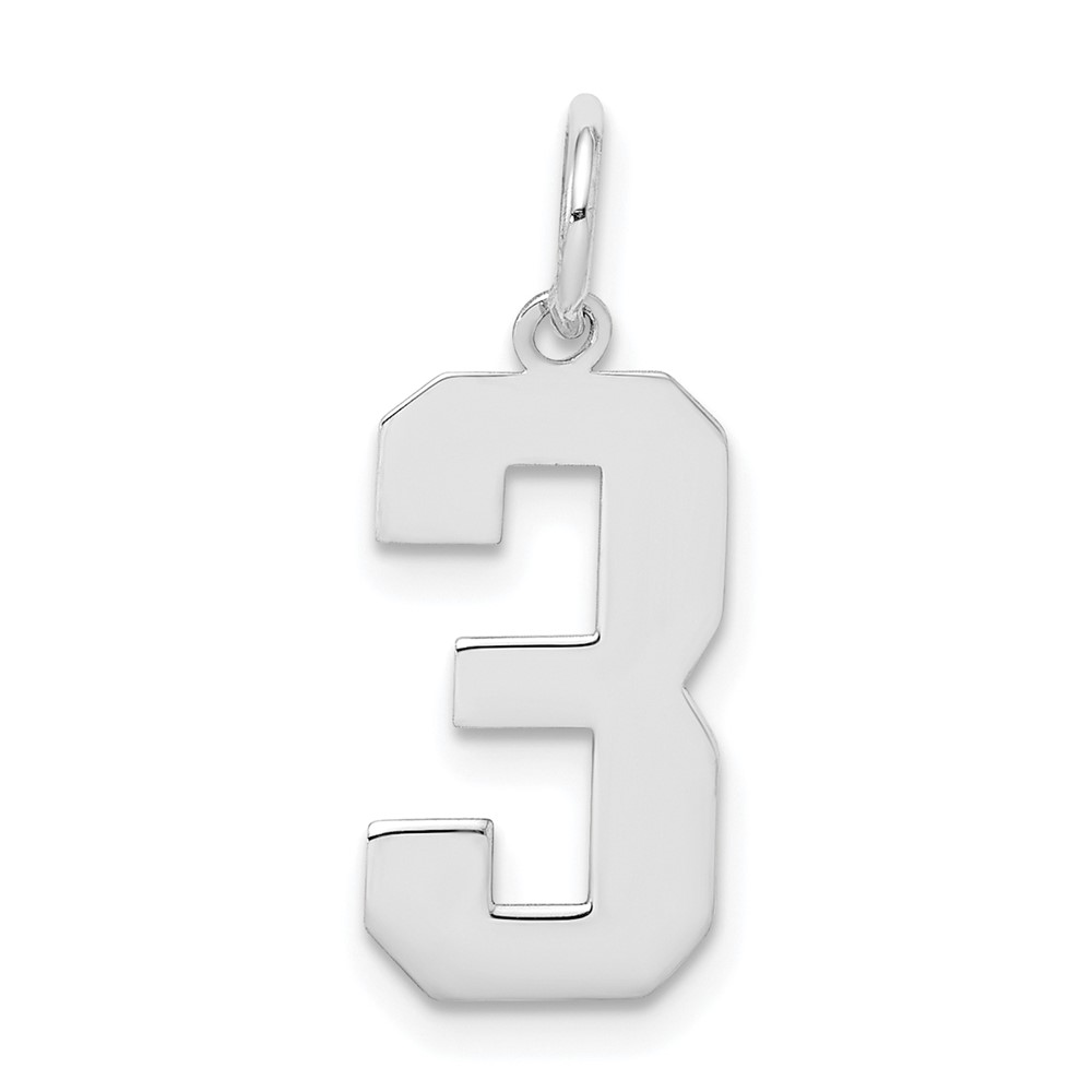 Sterling Silver, Athletic Collection Medium Polished Number 3 Pendant